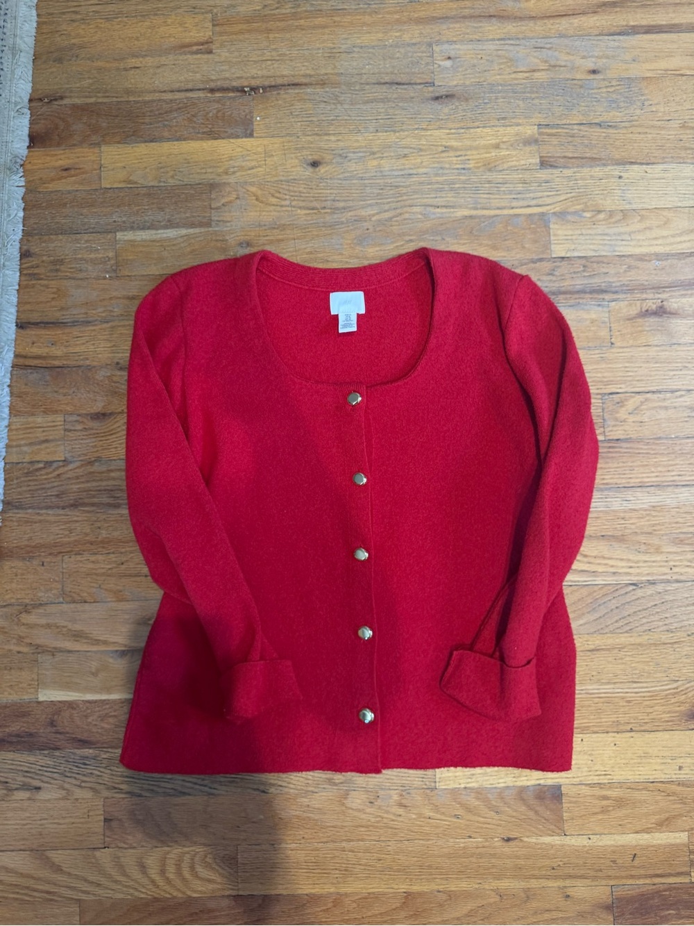H&M Red Women's Button-Front Cardigan with Gold Buttons